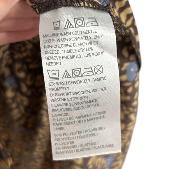 Logo Lori Goldstein Brown Blue Floral Animal Print Tiered Button Up Top XS - Picture 4 of 6
